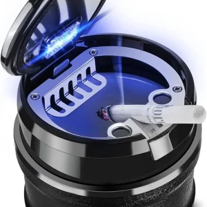 LED Car Ashtray with Lid, Detachable Easy Clean Cup Holder & Air Vent