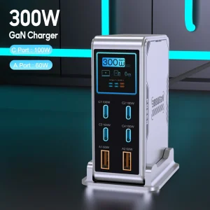300W USB C Charger,6 Ports USB  100W PD Laptop Fast Charger Adapter Desktop Charger Station with LCD