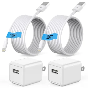 2Pack 10Ft Long Fast Charging  USB Wall Charger for iPhone