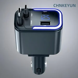 Car Charger 120W Fast Charge USB Type C Retractable Cords Fit iPhone  Samsung